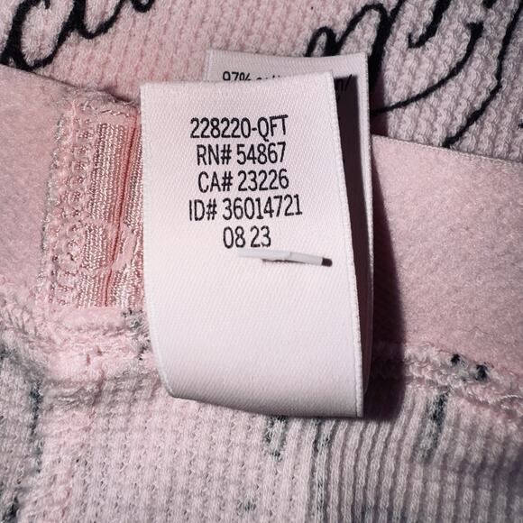 Victorias Secret 2XL Baby Pink Thermal Pajama Set Top Pants Waffle Cursive Print - Picture 9 of 9